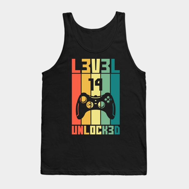 Level 14 Unlocked Vintage Gamer 14th Birthday Gift Tank Top by Alex21